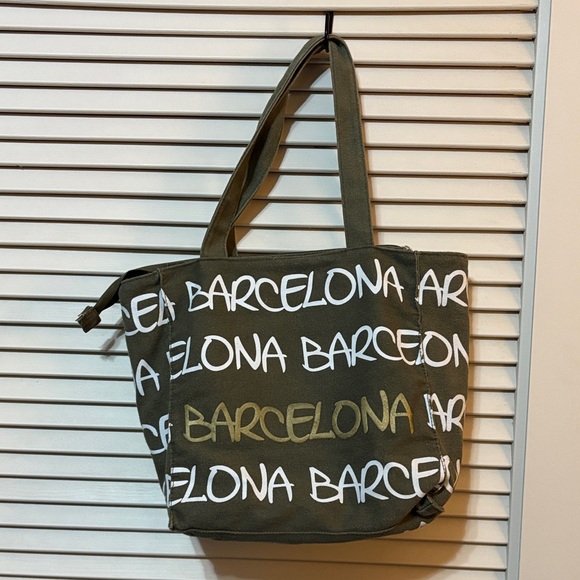 Robin Ruth Barcelona Tote Bag Small Canvas Zipper Closure Olive Green - Picture 6 of 13